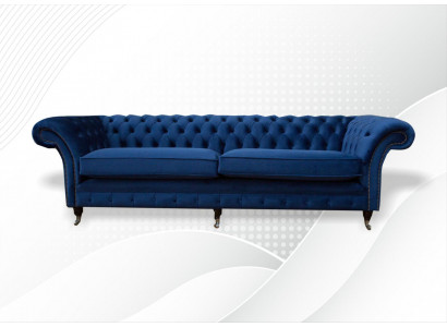 Blauwe XXL Grote Bank Couch Chesterfield 265cm Gestoffeerde Banken 4 Zits