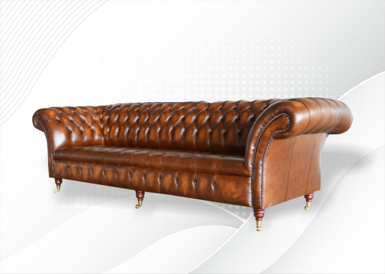 Bruine Chesterfield Sofa Bank Bekleding Leren Bankstel 4-zits