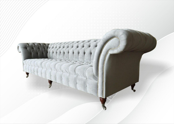 Grijze Big Sofa Couch Chesterfield 265cm Gestoffeerde Bankstellen 4-zits Leer