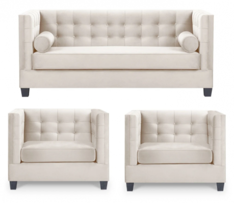 Chesterfield groep fauteuil beige stof bankstel meubels bankstel nieuw