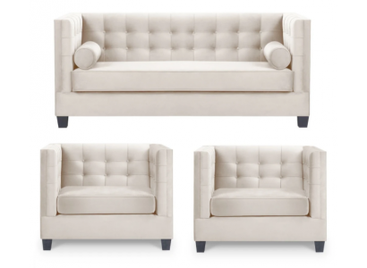 Chesterfield groep fauteuil beige stof bankstel meubels bankstel nieuw