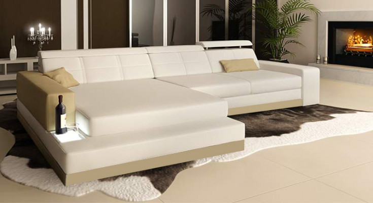 Leren bankstel met USB woonlandschap hoekbank hoekstel modern design bankstel C4010B