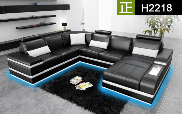 Hoekbank leren bank met USB Big XXL U-vormige woonlandschap bankstel LED