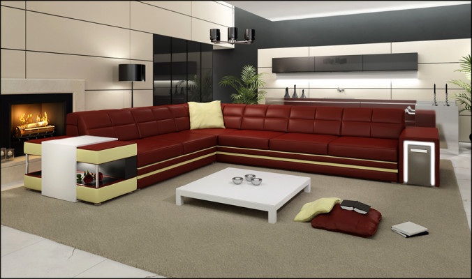 Hoekbank Bank USB Bekleding Leer Woonlandschap Hoekstel L-vorm Leren bankstel 3026