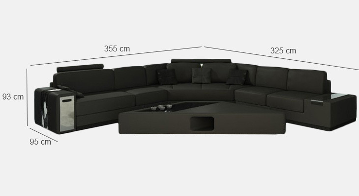 Moderne hoekbank woonlandschap bank tafel dressoir bank USB hoekbank set 3-dlg.