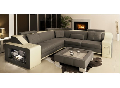 Hoekbank van leer en textiel bank met USB-bekleding woonlandschap L set zitplaats Isching.