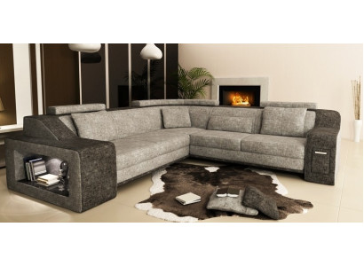 Hoekbank van leer en textiel bank met USB, gestoffeerde woonlandschap L set zitting Isching