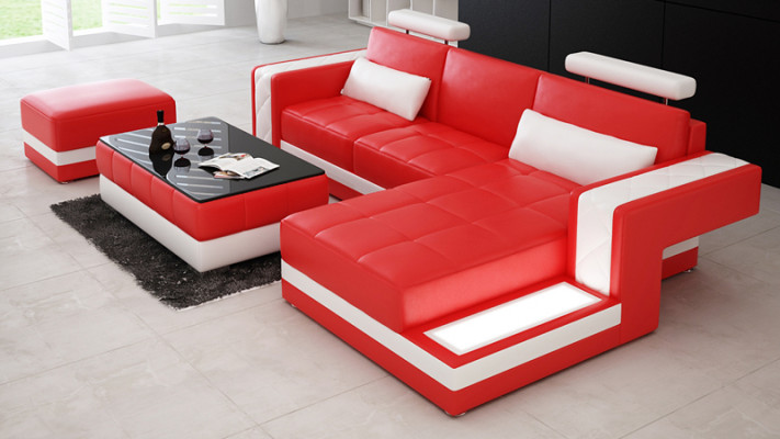 Leren bank met USB woonlandschap hoekbank hoekstel modern ontwerp moderne bank L6010D.