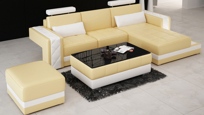 Leren bank met USB woonlandschap hoekbank hoekstel modern ontwerp moderne bank L6010D.