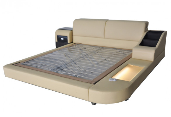 Exclusieve multifunctionele tweepersoonsbedden hotelhuwelijk gestoffeerd lederen bed + USB luxe nieuw