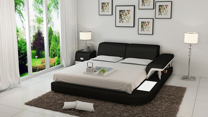 Ontwerp bed XXL Grote bedden Lederen Hotelbekleding 180x200 Multifunctioneel rek USB