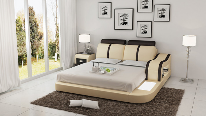 Ontwerp Bed XXL Grote Bedden Leer Hotel Bekleding 180x200 Multifunctioneel Rek USB
