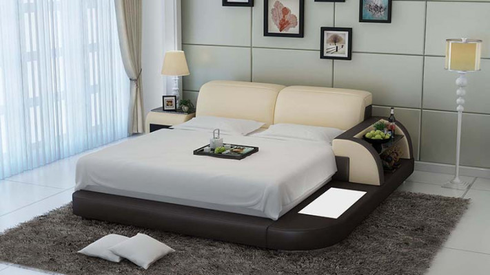 Ontwerp bed XXL Grote Bedden Lederen Hotel Bekleding 180x200 Multifunctioneel Plank USB