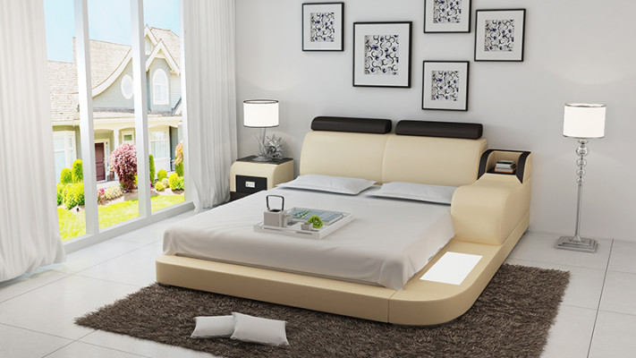 Ontwerp bed XXL Grote bedden Lederen hotel bekleding 160x200 cm Multifunctioneel rek USB