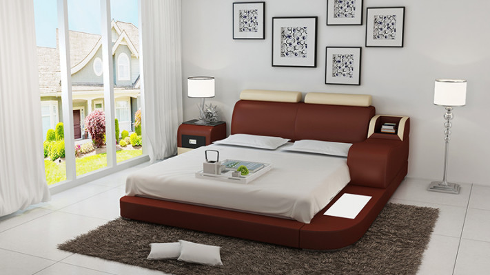 Ontwerp bed XXL Grote bedden Lederen hotel bekleding 160x200 cm Multifunctioneel rek USB