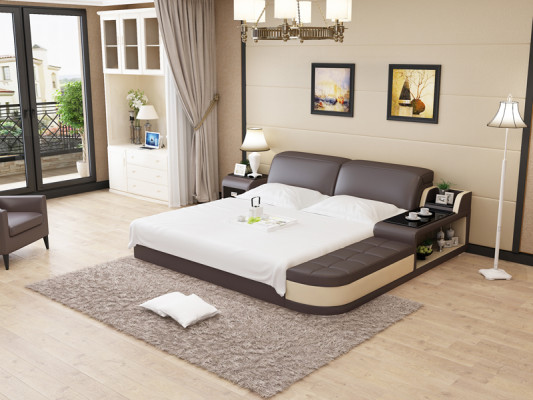 Ontwerp Gewatteerd Tweepersoonsbed Moderne Slaapkamerbedden 200x210cm + USB & Plank