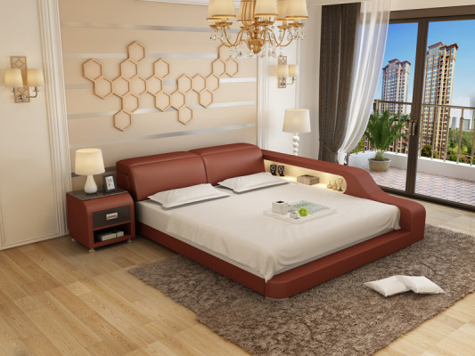 Ontwerp gestoffeerd tweepersoonsbed Moderne bedden Slaapkamer 200x210cm met USB & plank