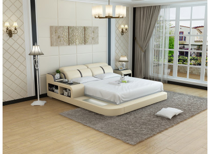 Leren bed met USB, Luxe gestoffeerde bedden dubbele moderne huwelijk 140/160/180 LB8821.