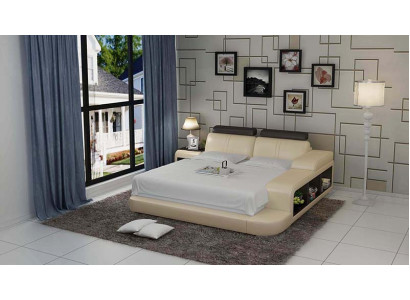 Ontwerp Gestofferd Tweepersoonsbed Moderne Bedden Slaapkamer met USB & Rek 180x200cm