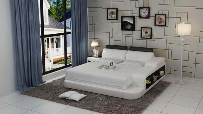 Ontwerp Gestofferd Tweepersoonsbed Moderne Bedden Slaapkamer met USB & Rek 180x200cm