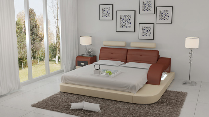 Ontwerp Bed XXL Groot Bed Hotel Bekleed 160x200 Multifunctioneel rek USB Leer