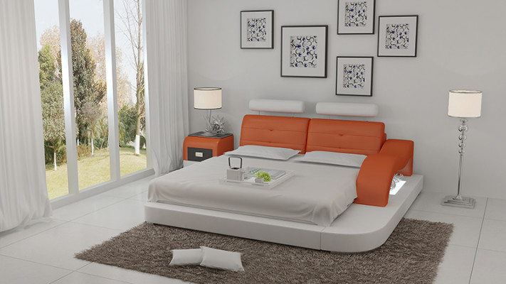Ontwerp Bed XXL Groot Bed Hotel Bekleed 160x200 Multifunctioneel rek USB Leer