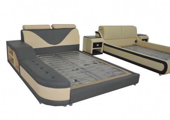 Ontwerp Multifunctioneel Bed XXL Grote Bedden Lederen Hotel Bekleding 180x200 Plank USB
