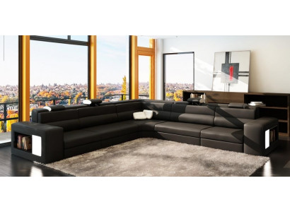 Ledersofa Bank Bank Hoekbank Zitbekleding Woonlandschap XXL Big Weiden Zwart