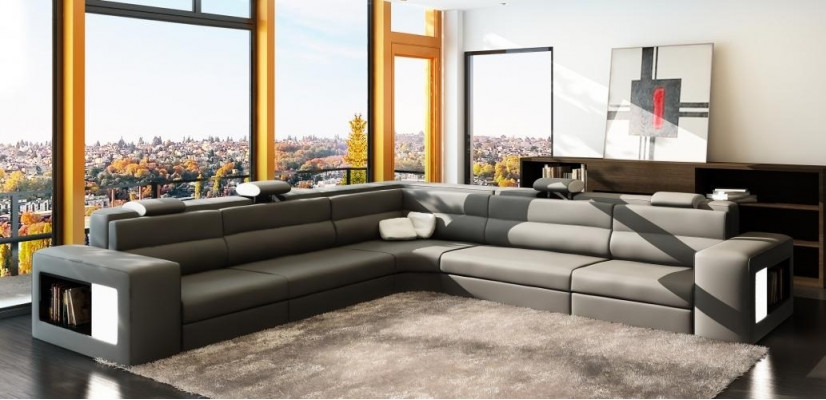 Ledersofa Bank Bank Hoekbank Zitbekleding Woonlandschap XXL Big Weiden Zwart