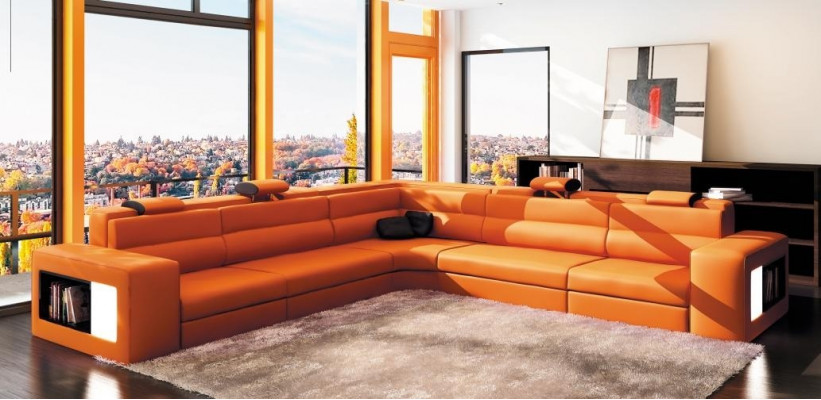Ledersofa Bank Bank Hoekbank Zitbekleding Woonlandschap XXL Big Weiden Zwart