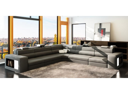 Leren bank Bank Bank Hoekbank Zitkussen Woongebied XXL Groot Rotan Grijs