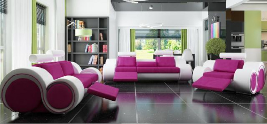 Sofa-set zitbank bank lederen set woonlandschap 3+2+1 textiel BER