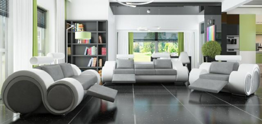 Sofa-set zitbank bank lederen set woonlandschap 3+2+1 textiel BER