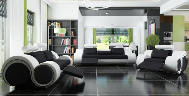 Sofa-set zitbank bank lederen set woonlandschap 3+2+1 textiel BER