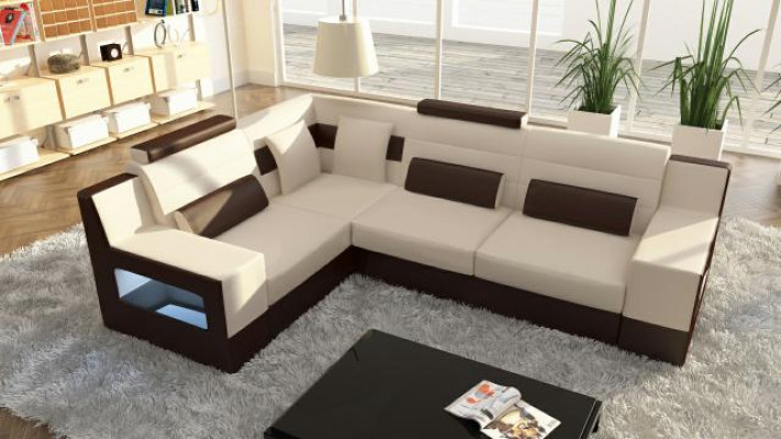 Woonlandschap Bank Bank Bekleding Hoekbank Set Stof Leer Banken