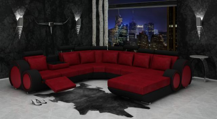 Textielbank met USB XXL woonlandschap stoffen bank Big Sofa gestoffeerde hoekbank nieuw