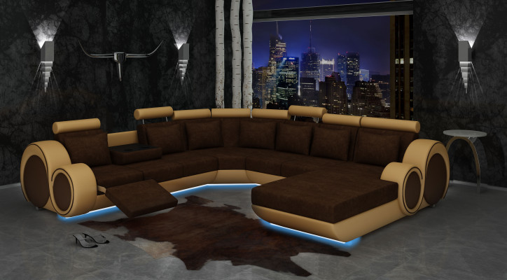 Textielbank met USB XXL woonlandschap stoffen bank Big Sofa gestoffeerde hoekbank nieuw