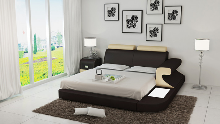Ontwerp gestoffeerd tweepersoonsbed Moderne bedden Slaapkamer met USB & plank 180x200cm