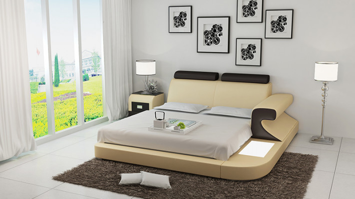 Ontwerp gestoffeerd tweepersoonsbed Moderne bedden Slaapkamer met USB & plank 180x200cm