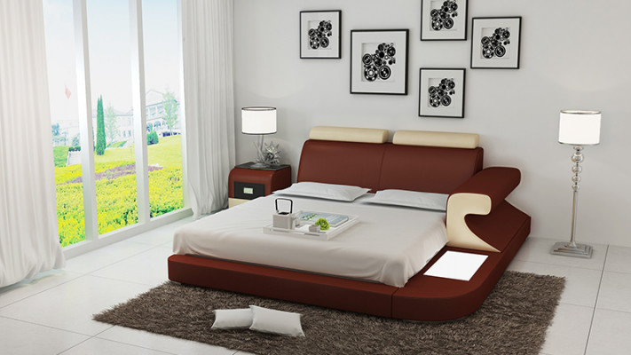 Ontwerp gestoffeerd tweepersoonsbed Moderne bedden Slaapkamer met USB & plank 180x200cm