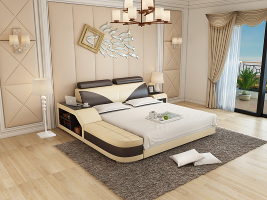 Ontwerp Gestoffeerd Tweepersoonsbed Moderne Slaapkamerbedden 140x200cm + USB & Plank