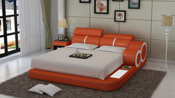 Ontwerpbed XXL Grote bedden Leren bekleding Hotel 160x200cm multifunctioneel rek USB