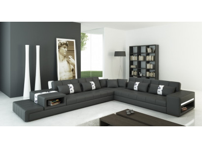 Modern wooncomfort L-vormige hoekbank in donkergrijs met stijlvolle kunstleren bekleding.