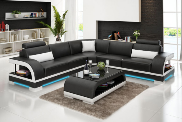 Leren bank Bank Woonlandschap Hoekbank Hoekbankstel Design Moderne Sofa G8011B