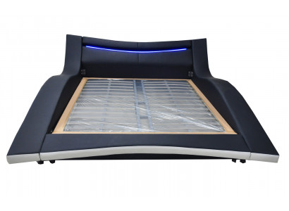 Luxe design leren tweepersoons hotelbed met USB, gestoffeerd echtelijke bedframe nieuw