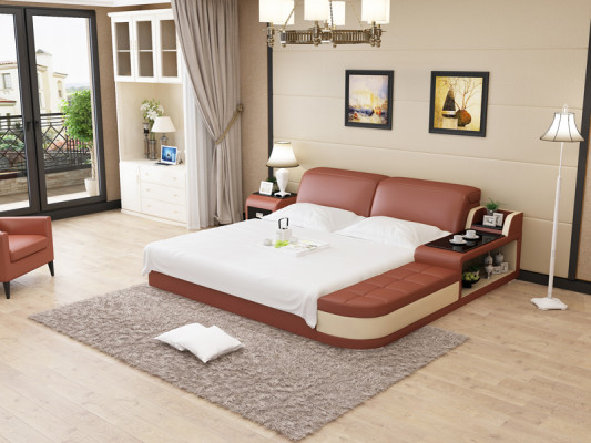 Ontwerp lederen bed Luxe gestoffeerde bedden Dubbel Modern Huwelijk 140/160/180 cm