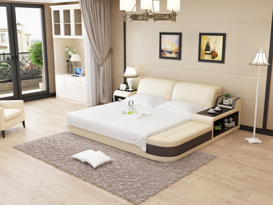 Ontwerp lederen bed Luxe gestoffeerde bedden Dubbel Modern Huwelijk 140/160/180 cm