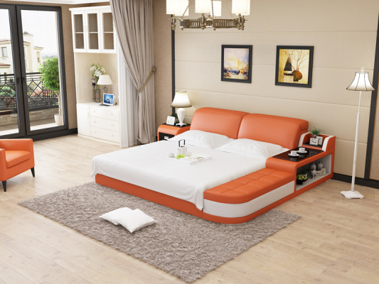 Ontwerp lederen bed Luxe gestoffeerde bedden Dubbel Modern Huwelijk 140/160/180 cm