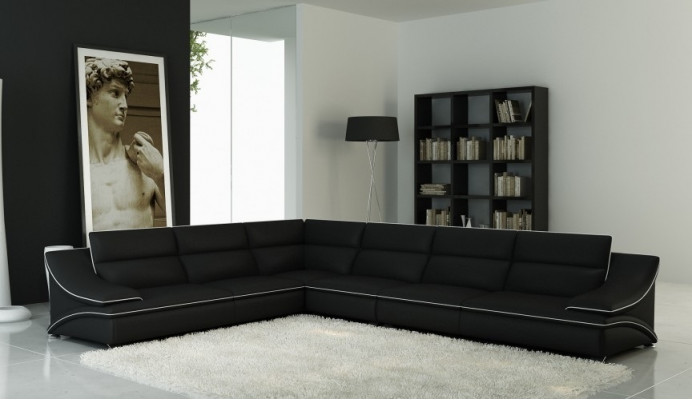 Woonlandschap Designer Bank Bank Groot Beklede Leren Bankstellen Hoek Hoek Stoel Zwart