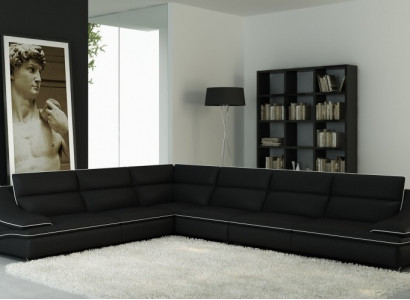 Woonlandschap Designer Bank Bank Groot Beklede Leren Bankstellen Hoek Hoek Stoel Zwart